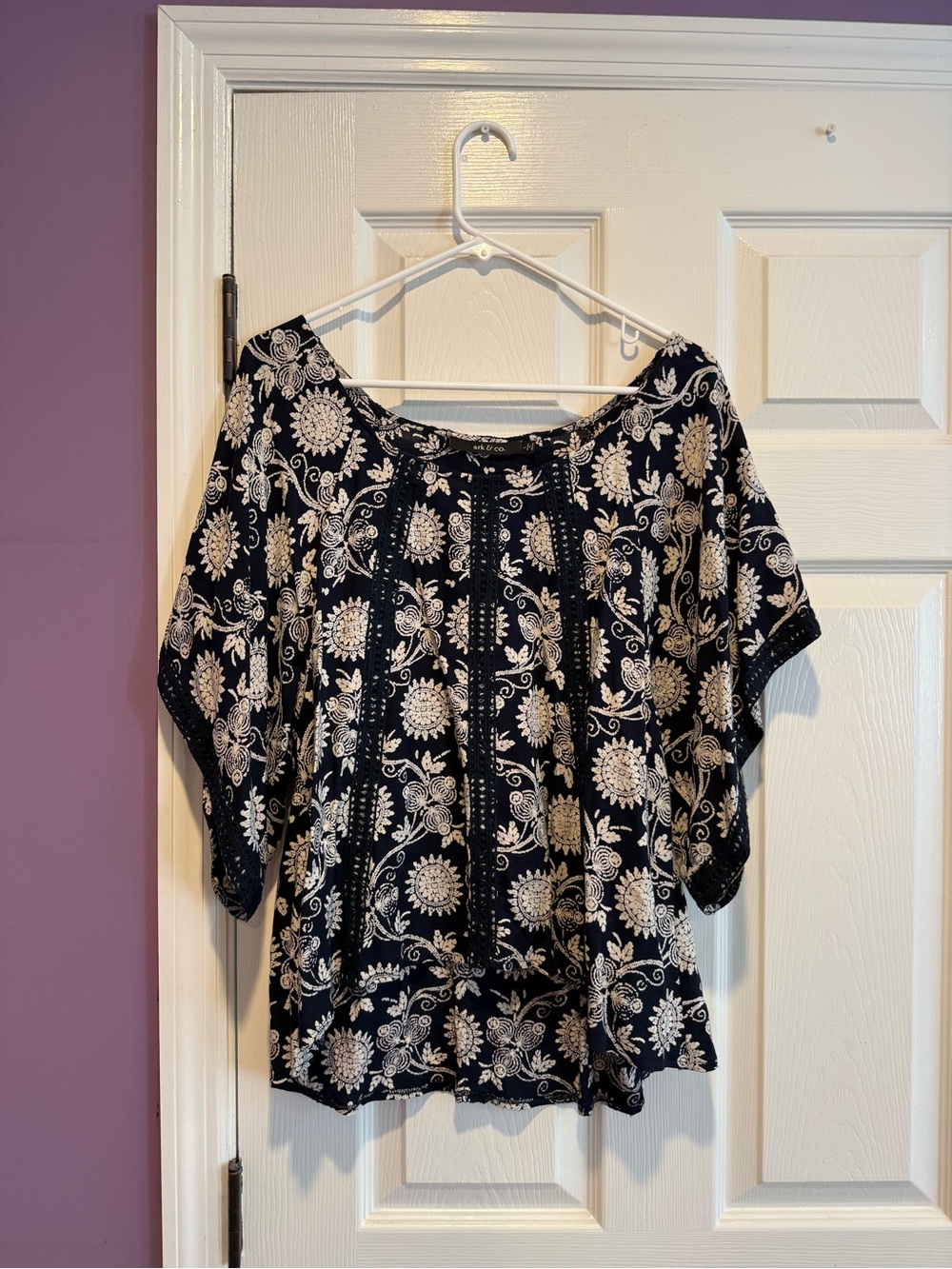 Ark & Co Navy Floral Peasant Blouse